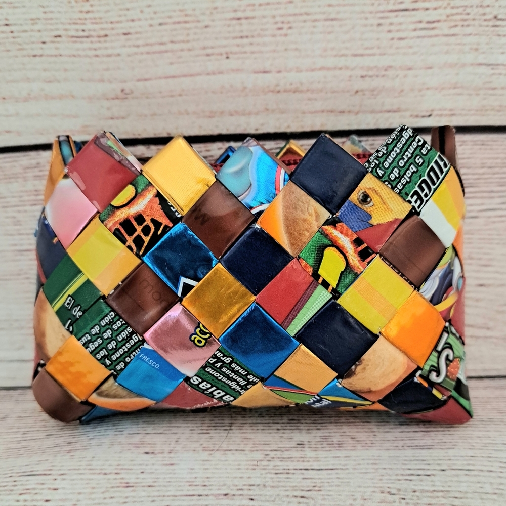 Candy Wrapper Woven Coin Purse Recycled Upcycled